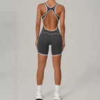 QS2603 Summer New Back Hollow Out Color Blocking Sports Jumpsuit Women With Chest Pad High-Intensity Yoga Fitness Jumpsuit