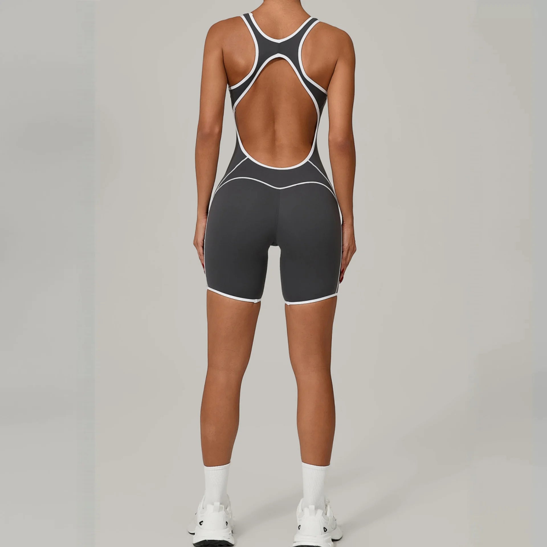 QS2603 Summer New Back Hollow Out Color Blocking Sports Jumpsuit Women With Chest Pad High-Intensity Yoga Fitness Jumpsuit