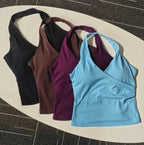 Women's V-Neck Sports Bra - Halter Neck Yoga & Gym Top
