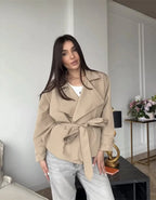 VYRENA Belted Trench Coat | Women's Lapel Button Short Jacket
