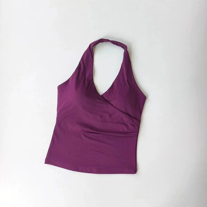 Women's V-Neck Sports Bra - Halter Neck Yoga & Gym Top
