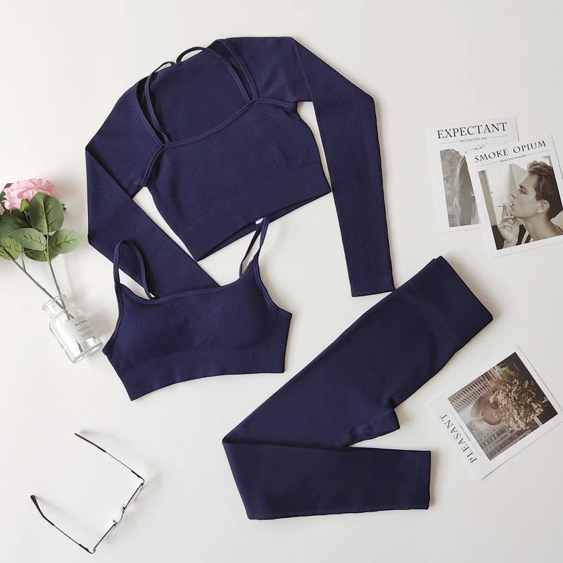 VYRENA Studio Set — Seamless Sports Bra, Crop Top & Leggings