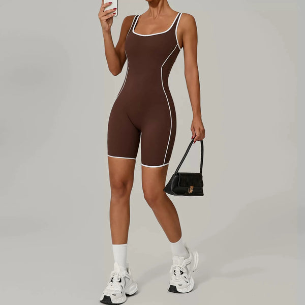 VYRENA Backless Colour Block Sports Jumpsuit | Women's Chest Pad Yoga One-Piece