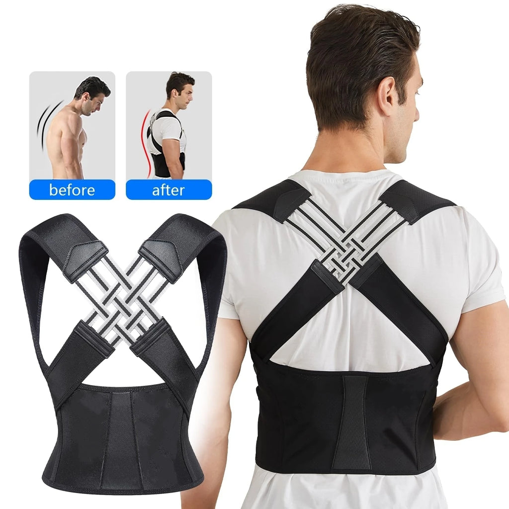 Back Brace & Posture Corrector - Adjustable Support for Upper & Lower Back