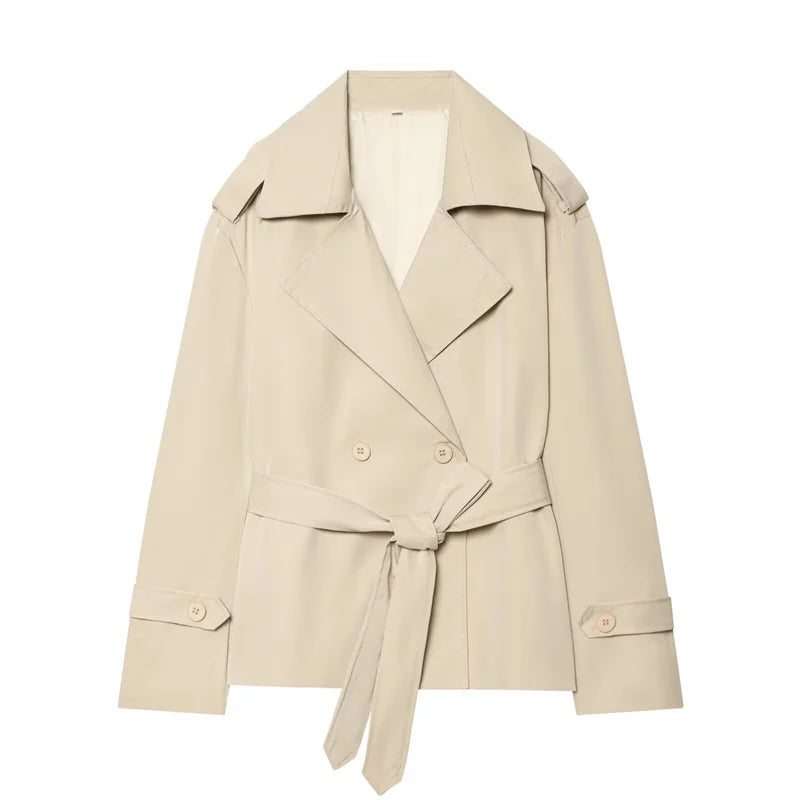 VYRENA Belted Trench Coat | Women's Lapel Button Short Jacket