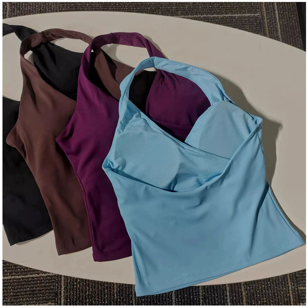Women's V-Neck Sports Bra - Halter Neck Yoga & Gym Top