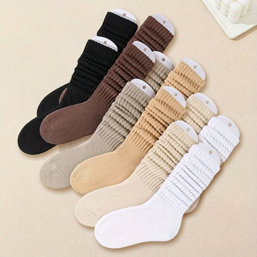 6 pairs of women's mid leg pleated socks, suitable for casual clothing, daily comfortable and soft texture
