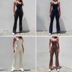 Seamless Yoga Jumpsuits for Women Beauty Backless Color-Blocked Jumpsuits Hip-Lifting Flared Naked Feel Gym Workout Bodysuits