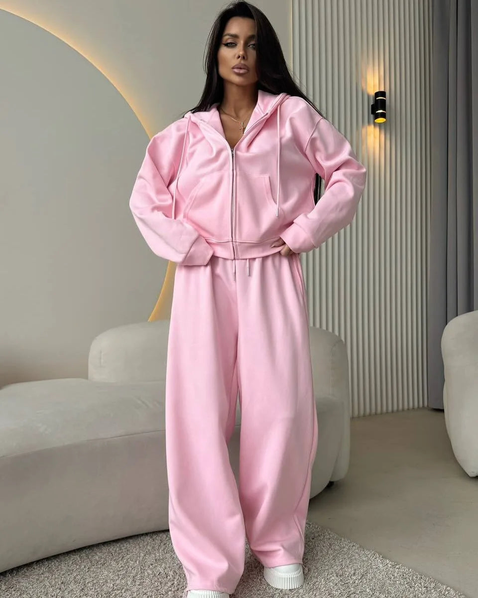 VYRENA Hooded Cardigan Set — Women's 2-Piece Zip Lounge Set