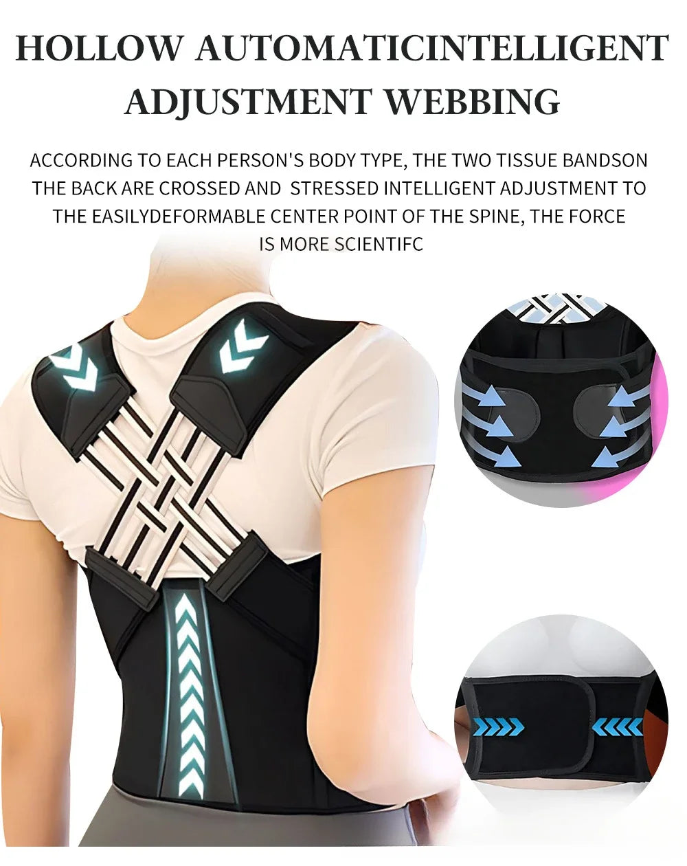 Back Brace & Posture Corrector - Adjustable Support for Upper & Lower Back