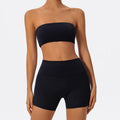 Women's 2-Piece Strapless Gym Set - Crop Top & High-Waist Shorts
