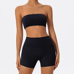 Women's 2-Piece Strapless Gym Set - Crop Top & High-Waist Shorts