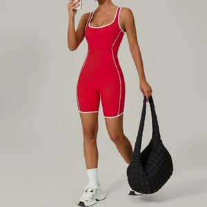 VYRENA Backless Colour Block Sports Jumpsuit | Women's Chest Pad Yoga One-Piece