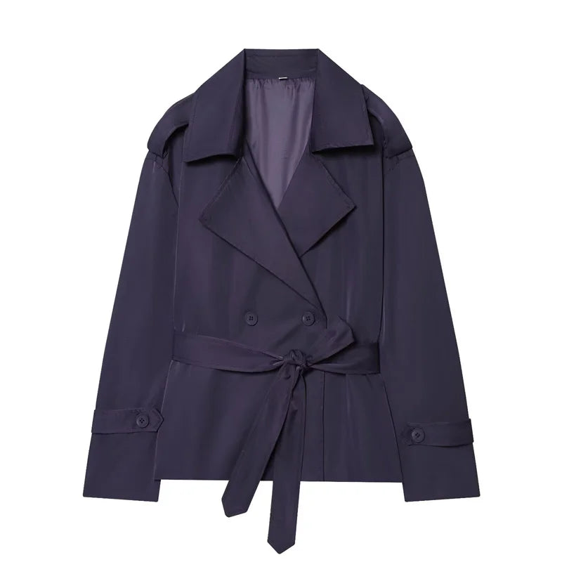 VYRENA Belted Trench Coat | Women's Lapel Button Short Jacket