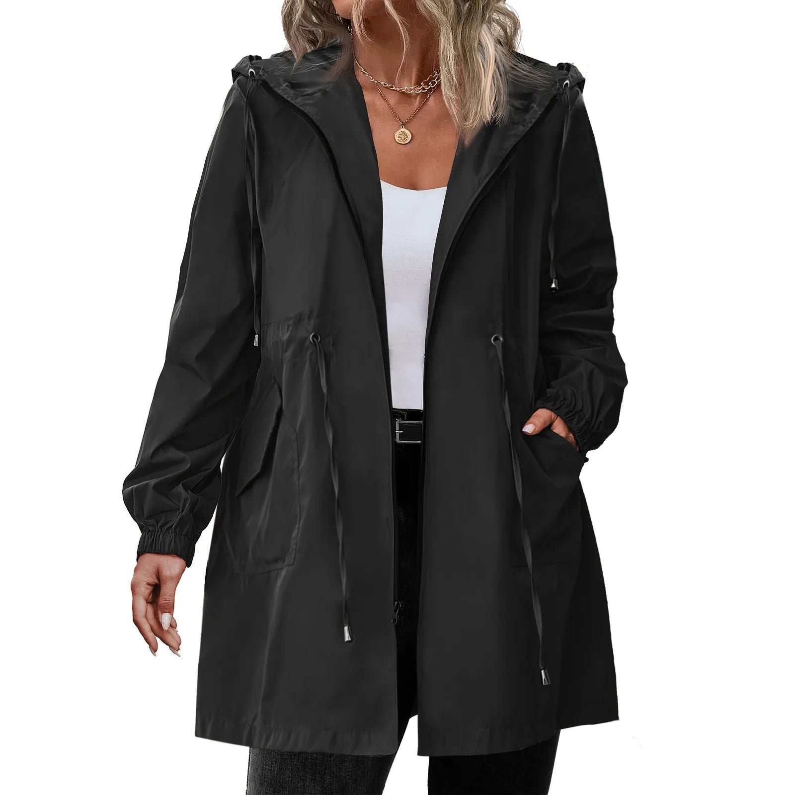 VYRENA Hooded Trench Coat | Women's Long Casual Windbreaker