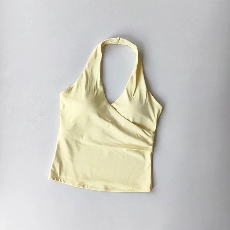 Women's V-Neck Sports Bra - Halter Neck Yoga & Gym Top