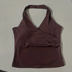 Women's V-Neck Sports Bra - Halter Neck Yoga & Gym Top
