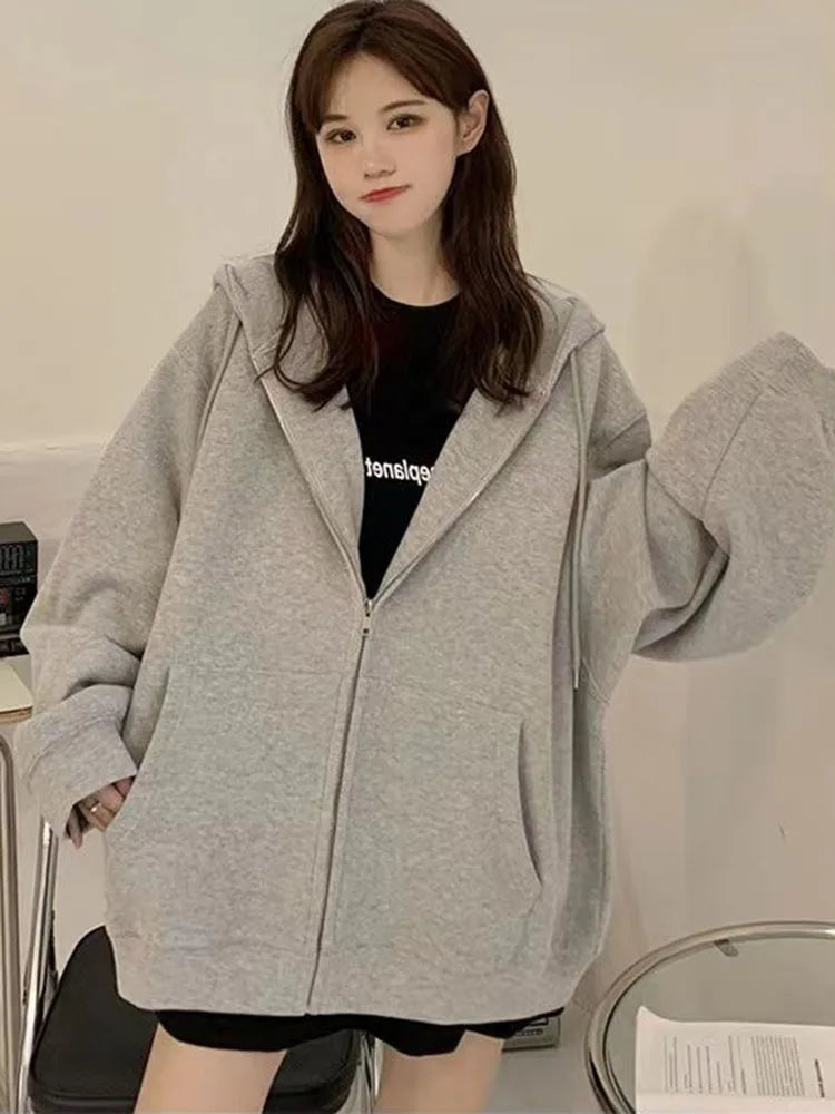 VYRENA Oversized Zip-Up Hoodie | Women's Long Sleeve Hooded Sweatshirt