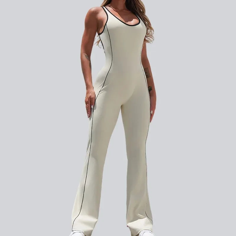 Seamless Yoga Jumpsuits for Women Beauty Backless Color-Blocked Jumpsuits Hip-Lifting Flared Naked Feel Gym Workout Bodysuits