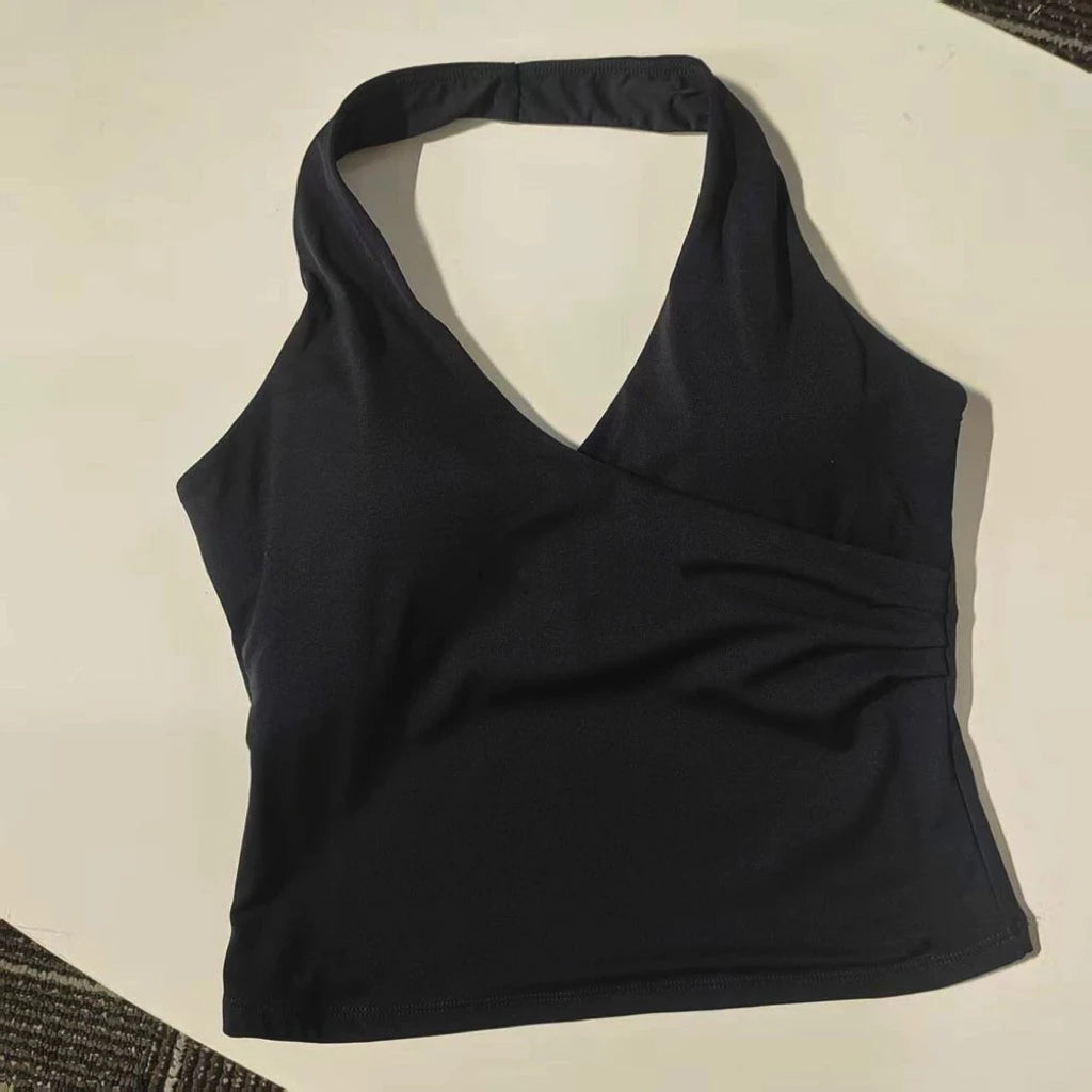 Women's V-Neck Sports Bra - Halter Neck Yoga & Gym Top