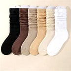 6 pairs of women's mid leg pleated socks, suitable for casual clothing, daily comfortable and soft texture