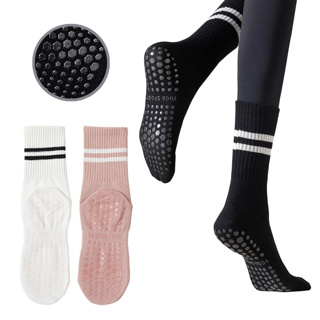 Women's Pilates Grip Socks 2 Pack - Non-Slip Yoga Socks for Barre & Gym