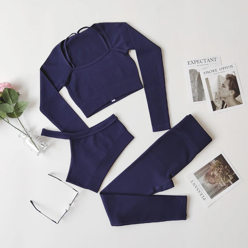 VYRENA Studio Set — Seamless Sports Bra, Crop Top & Leggings