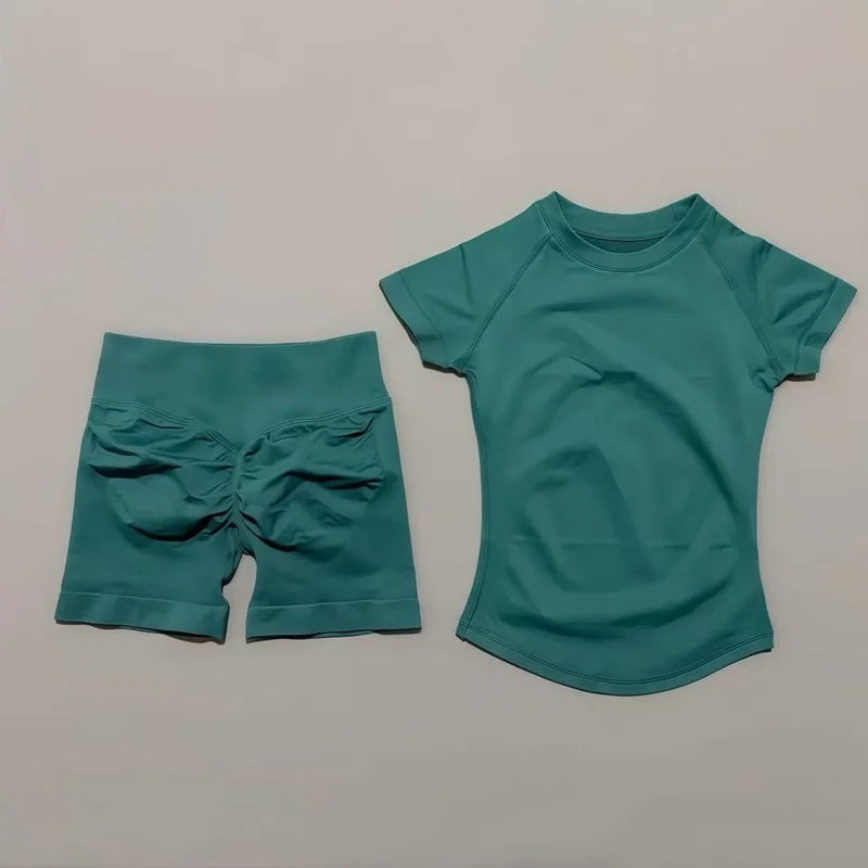 VYRENA Active Set — Short Sleeve Sports Bra & Shorts