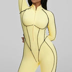 FUBEIKE Women's Jumpsuit Fashion Sexy Slim Fit Hollow Out Long Sleeve Zipper Sports Gym Workout Legging Bodysuits Activewear
