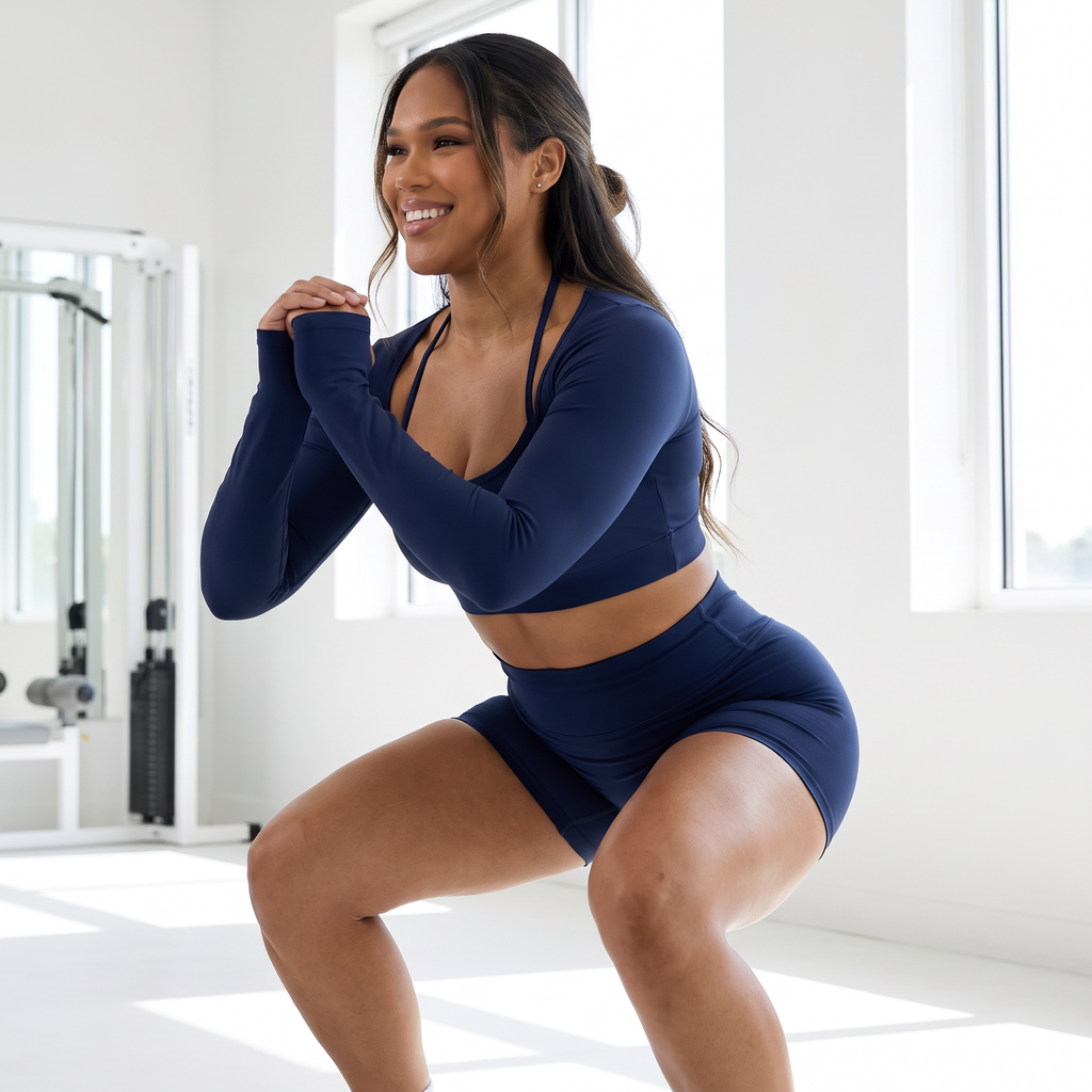 Veronica - Hooded Crop Set - Navy - Power Squat Gym