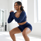 Veronica - Hooded Crop Set - Navy - Power Squat Gym