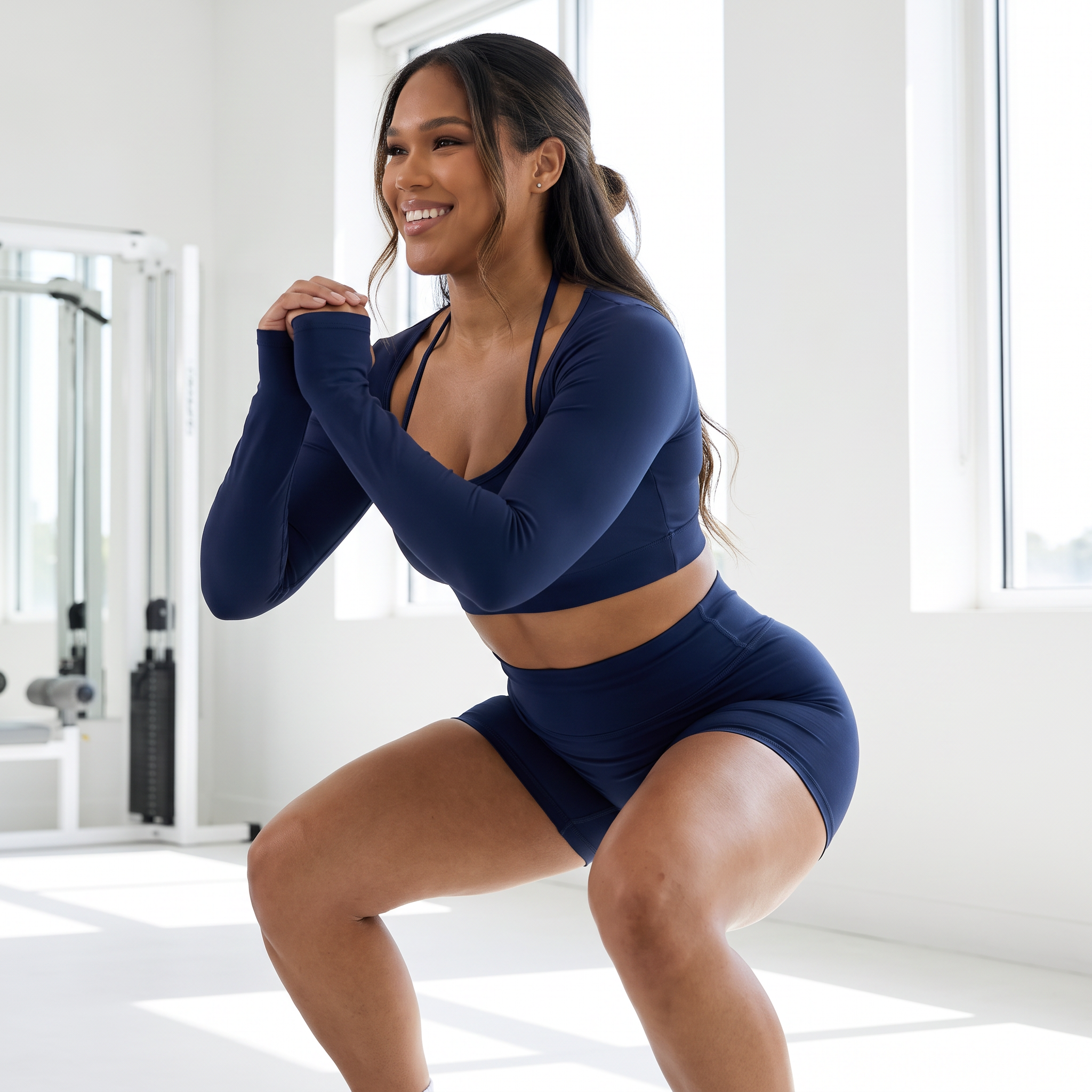 Veronica - Hooded Crop Set - Navy - Power Squat Gym