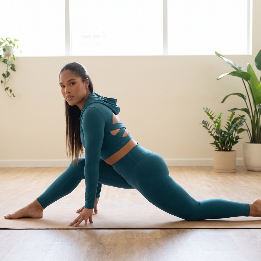 Veronica - Hooded Crop Set - Teal - Yoga Mat Studio