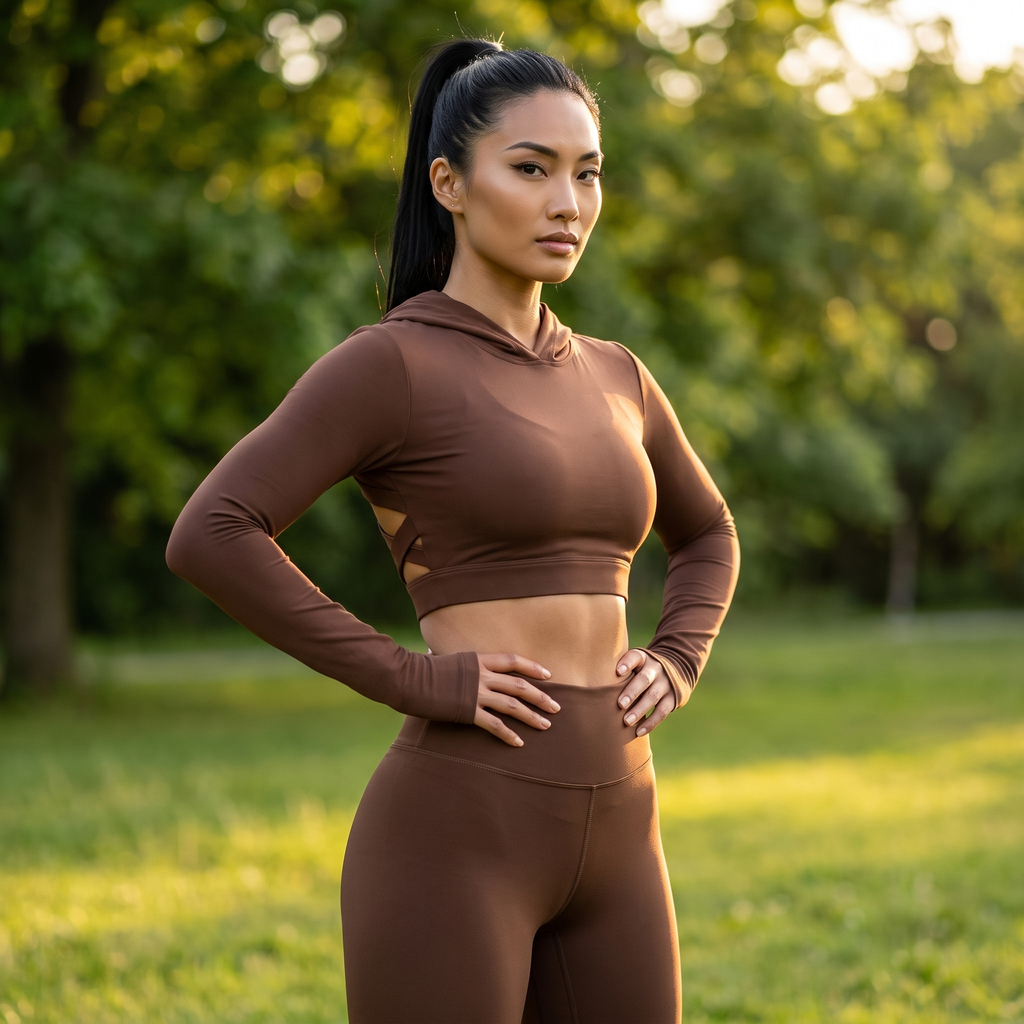 Zuri - Hooded Crop Set - Brown - Park Cool Down