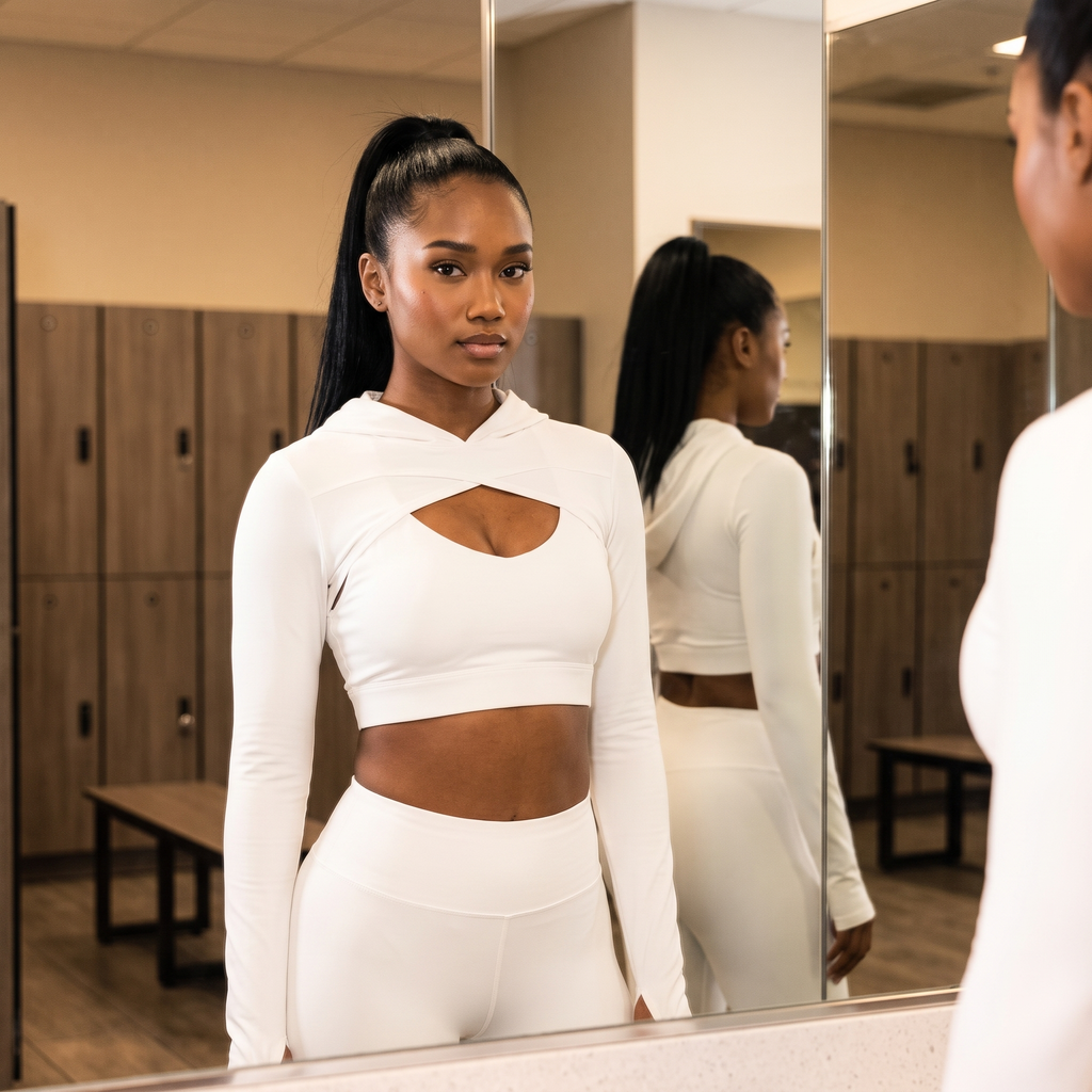 Zuri - Hooded Crop Set - White - Locker Room Mirror