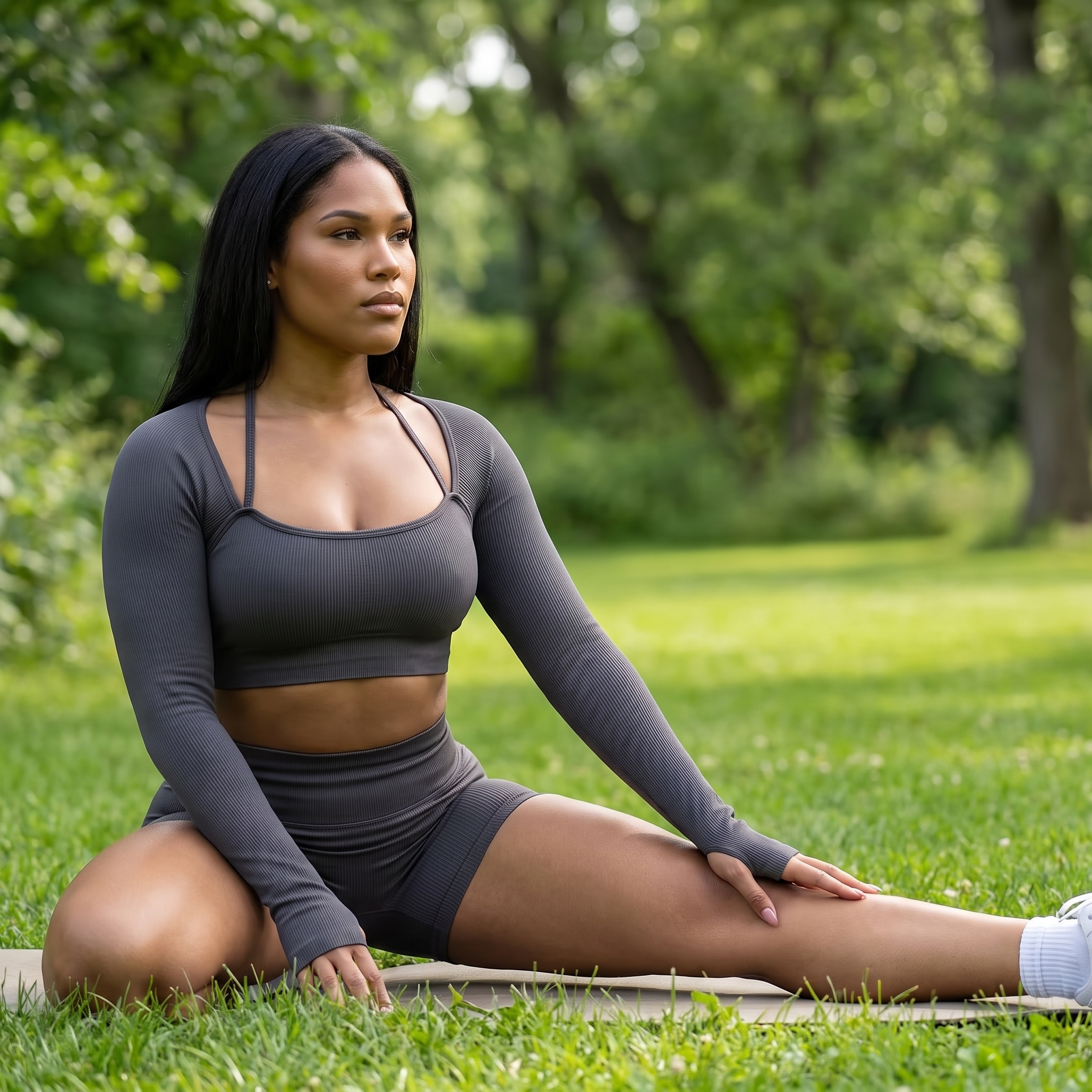 Seamless Yoga Set - Veronica Charcoal Park