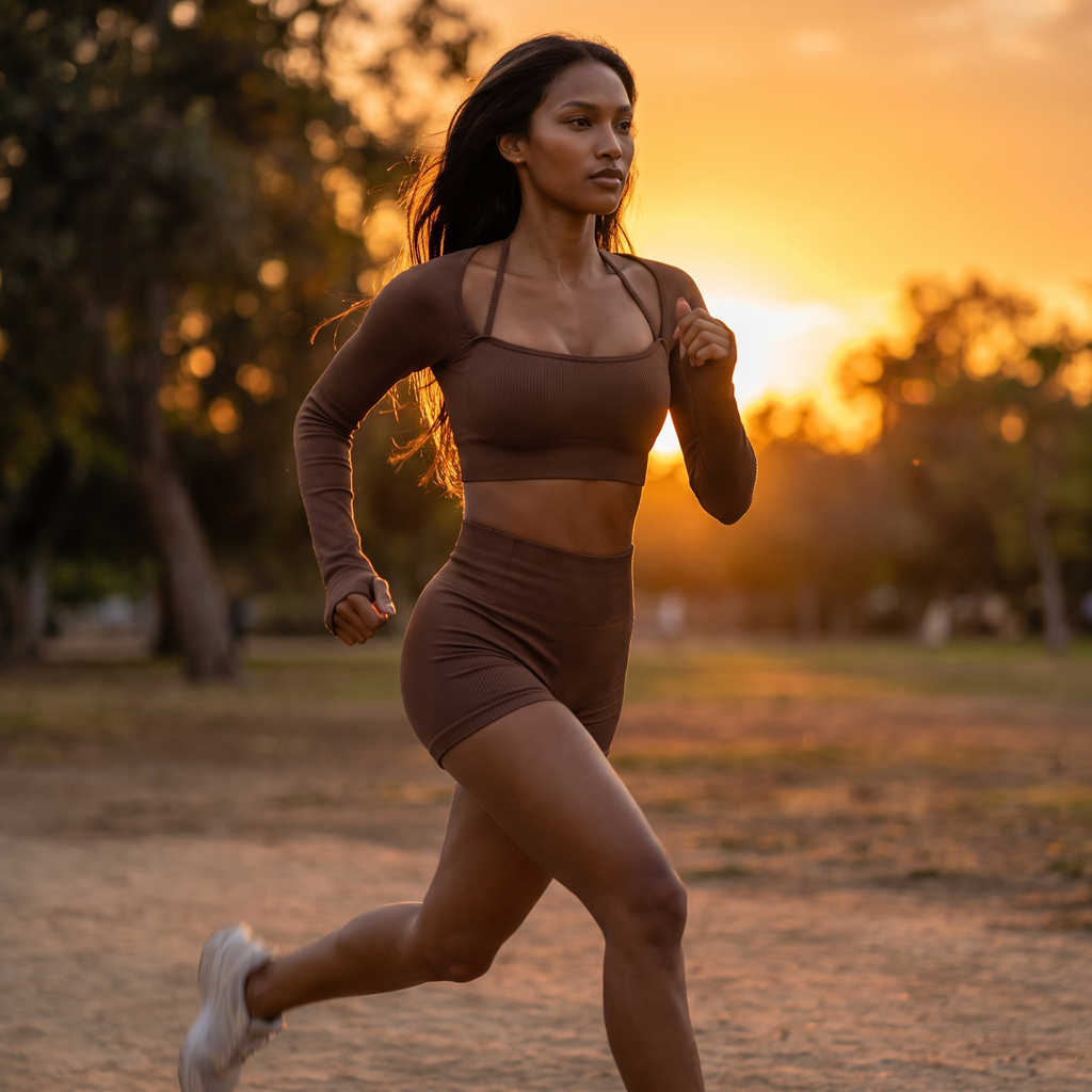 VYRENA Halter Crop Set - Brown - Joana Sunset Run